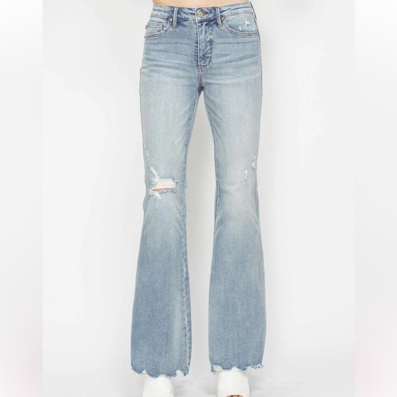 Judy Blue flare jeans Mid Rise Tummy Control distressed Denim Jeans 88594 32 - Picture 14 of 14